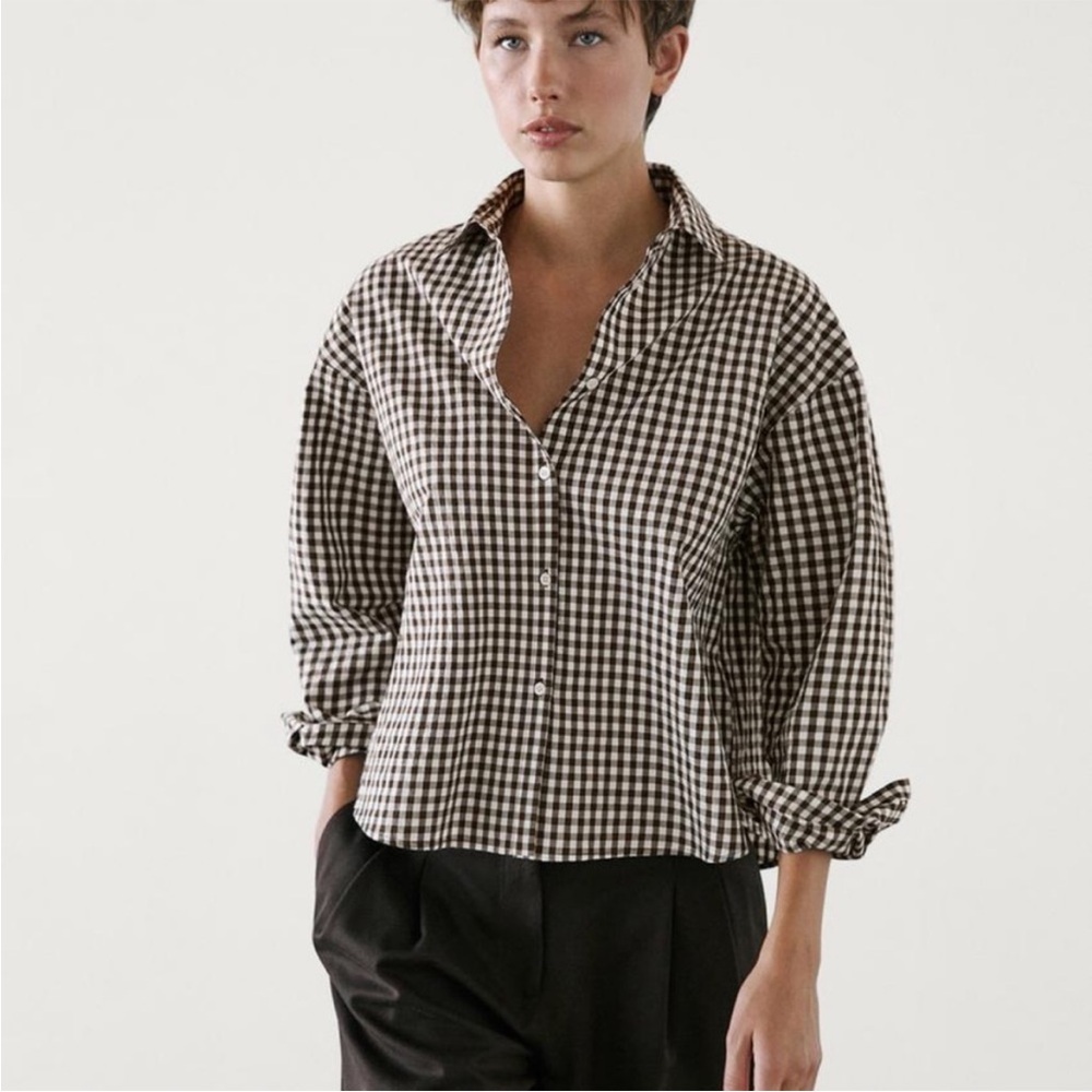 Massimo Dutti Cotton Blend Gingham Shirt
